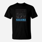 Schwarzes T-Shirt 'Nakama', Anime-Freundschafts-Motiv
