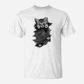 3D-Illusion Katzensprung T-Shirt in Weiß, Optik für Katzenfreunde