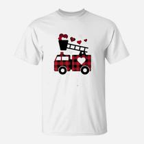 Kids Fire Truck Buffalo Plaid Valentines Day Mom Dad Son T-Shirt Kids Fire Truck Buffalo Plaid Valentines Day Mom Dad Son T-Shirt