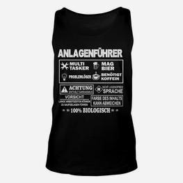 Anlagenführer Unisex TankTop Schwarz, Multitasking & Sarkasmus, Bier & Kaffee - Seseable