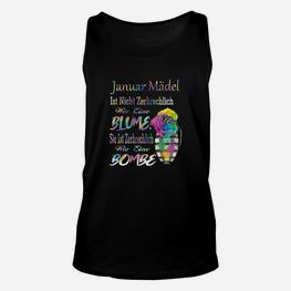 Januar Mädchen Unisex TankTop Schwarz mit Blumen-Bombe Grafik - Seseable