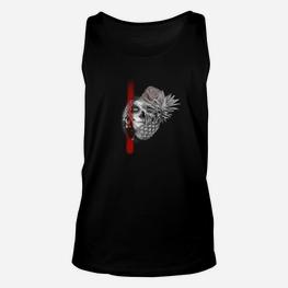 Schwarzes Herren-Unisex TankTop mit Eulen-Design und rotem Streifen - Seseable