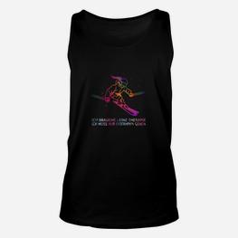 Schwarzes Unisex TankTop mit Ski-Fahrer Grafik Therapie durch Skifahren - Seseable