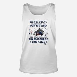 Lustiges Damen Unisex TankTop Wein, Motorrad & Katze, Für Wein- & Motorradfans - Seseable