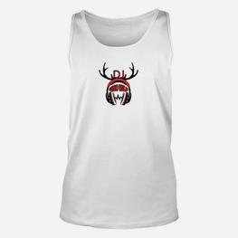 Weißes Unisex TankTop für Herren mit Hirschgeweih & Basketball-Design - Seseable