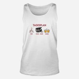 Weißes Unisex TankTop mit Tagesplan Motiv: Kaffee, Gaming, Bier Icons - Seseable