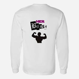 Her Beast Paar-Themen Langarmshirts, Bodybuilder-Silhouette Design - Seseable