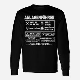 Anlagenführer Langarmshirts Schwarz, Multitasking & Sarkasmus, Bier & Kaffee - Seseable