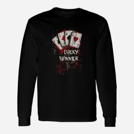 Glücklicher Gewinner Poker Karten Langarmshirts für Herren, Casino Motiv - Seseable