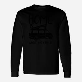 Home is Where We Camp Camper Van Grafik Langarmshirts, Outdoor Bekleidung - Seseable