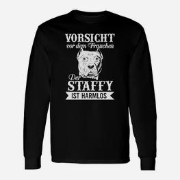 Humorvolles Staffy Langarmshirts, Vorsicht Frauchen, Harmloser Hund - Seseable