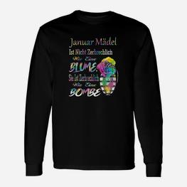 Januar Mädchen Langarmshirts Schwarz mit Blumen-Bombe Grafik - Seseable