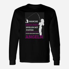 Lustiges Damen Angler-Langarmshirts, Echte Mädchen Gehen Angeln - Seseable