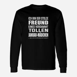 Schwarzes Langarmshirts für Männer, Aufschrift Januar-Mädchen Freund - Seseable