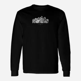 Schwarzes Langarmshirts Unisex mit Bergmotiv, Wanderlust Design - Seseable