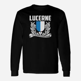 Schwarzes Lucerne Langarmshirts mit Adler-Wappen, Souvenir Tee - Seseable