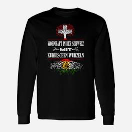 Schweizer-Kurdisches Wurzeln Langarmshirts Schwarz, Stolzes Erbe-Design - Seseable