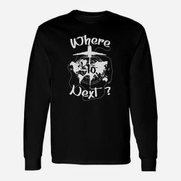 Weltkarte & Kompass Unisex Langarmshirts, 'Where to Next?' Reise-Design - Seseable