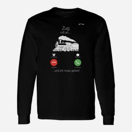 Zug-Motiv Schwarzes Langarmshirts, Lustiges Telefon-Witz Tee - Seseable