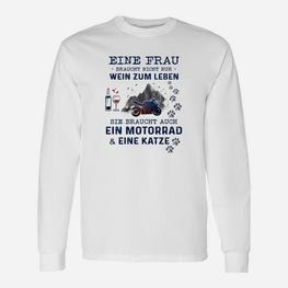 Lustiges Damen Langarmshirts Wein, Motorrad & Katze, Für Wein- & Motorradfans - Seseable