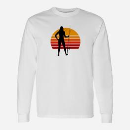 Retro Gitarrenspieler Silhouette Langarmshirts, Sonnenuntergang Design - Seseable