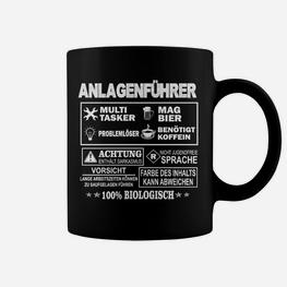 Anlagenführer Tassen Schwarz, Multitasking & Sarkasmus, Bier & Kaffee - Seseable