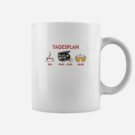 Weißes Tassen mit Tagesplan Motiv: Kaffee, Gaming, Bier Icons - Seseable