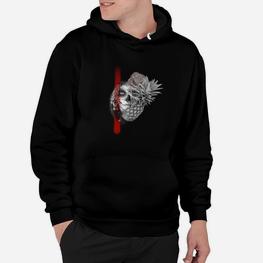 Schwarzes Herren-Hoodie mit Eulen-Design und rotem Streifen - Seseable