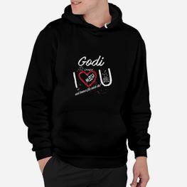 Schwarzes Hoodie mit Godi Herz & Gitarren-Print für Musikliebhaber - Seseable