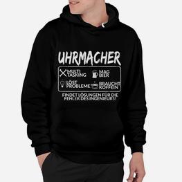 Schwarzes Hoodie Uhrmacher-Spruch & Symbole, Lustiges Handwerker Tee - Seseable