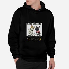 Schwarzes Katzenmotiv Hoodie, Fünf Bunnys & kleine Sterne - Seseable