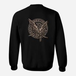 Nordisches Raben-Print Sweatshirt Unisex in Schwarz, Viking-Themen Tee - Seseable