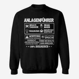 Anlagenführer Sweatshirt Schwarz, Multitasking & Sarkasmus, Bier & Kaffee - Seseable