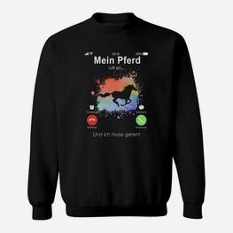 Lustiges Reiter Sweatshirt Mein Pferd ruft, Bunte Pferde-Silhouette - Seseable