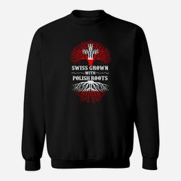 Schwarz Sweatshirt Herz-Wurzel, Swiss Grown with Polish Roots Design - Seseable