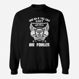 Schwarz-Weißes Fußball-Fan-Sweatshirt Die Fohlen mit Spruch & Flügel-Grafik - Seseable