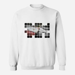 Distressed Karierte Flagge Herren Sweatshirt in Weiß, Motorsport Design - Seseable