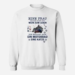 Lustiges Damen Sweatshirt Wein, Motorrad & Katze, Für Wein- & Motorradfans - Seseable