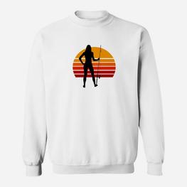 Retro Gitarrenspieler Silhouette Sweatshirt, Sonnenuntergang Design - Seseable