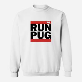 Run Pug Herren-Laufshirt, Sport-Design in Weiß Sweatshirt - Seseable