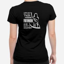 Humorvolles Schwarzes Frauen Tshirt mit Paar-Spruch und Grafik - Seseable
