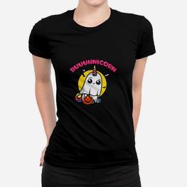 Boo-uhnicorn Schwarzes Frauen Tshirt, Halloween Geister Einhorn Design - Seseable