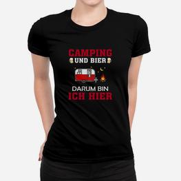 Camping und Bier Frauen Tshirt Darum bin ich hier, Ideal für Freunde des Campings - Seseable