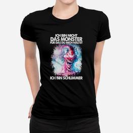 Ich bin nicht das Monster Frauen Tshirt, Schwarzes mit Monster-Grafik und Slogan - Seseable