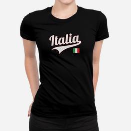 Italien Fan-Frauen Tshirt Schwarz mit Italia Aufdruck & Nationalflagge - Seseable