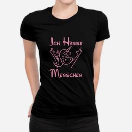 Schwarzes Frauen Tshirt Ich hasse Menschen, Cartoon-Figur Design - Seseable