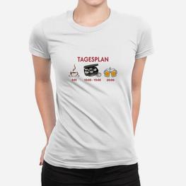 Weißes Frauen Tshirt mit Tagesplan Motiv: Kaffee, Gaming, Bier Icons - Seseable