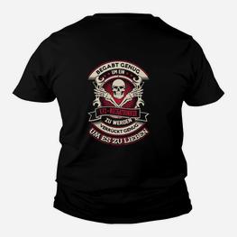 Totenkopf Biker Kinder Tshirt mit Spruch, Schwarzes Motorrad Tee - Seseable