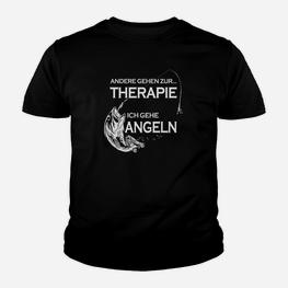 Angler Kinder Tshirt Schwarz, Ich gehe Angeln statt Therapie Aufdruck - Seseable