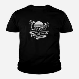 Borkum Urlaubsmotiv Kinder Tshirt Schwarz, Palmen Sonnenuntergang Design - Seseable